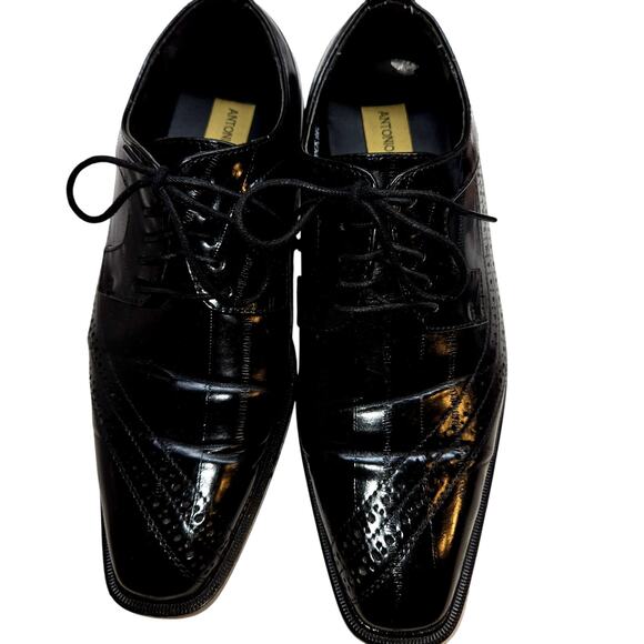 Antonio Cerrelli 10 Itallen Style Eel Print Men's Dress Shoe Black Lace Up Ties - Picture 1 of 7